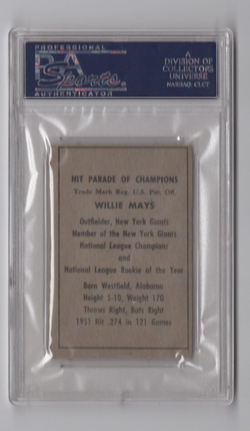 1952 BERK ROSS WILLIE MAYS ROOKIE PSA 7 GAINTS 1952 ROOKIE CARD - Image 3