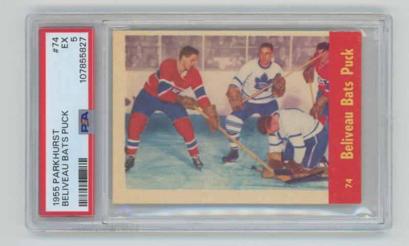 1955-56 PARKHURST HARRY LUMLEY - JEAN BELIVEAU - JIM MORRISON - HARRY WATSON PSA