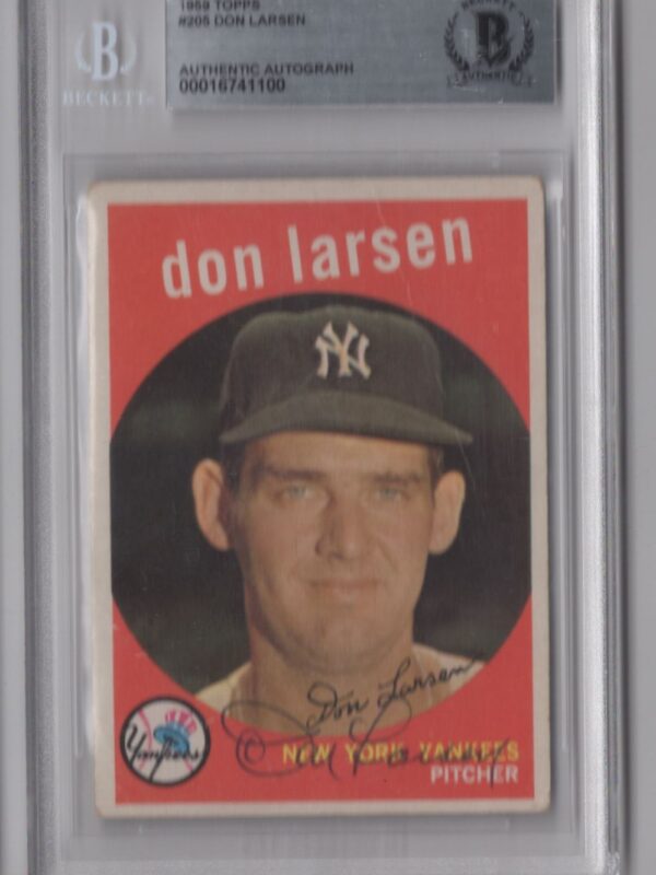 1959 TOPPS DON LARSEN AUTO BECKETT NEW YORK YANKEES #205 HAND SIGNED AUTOGRAPH