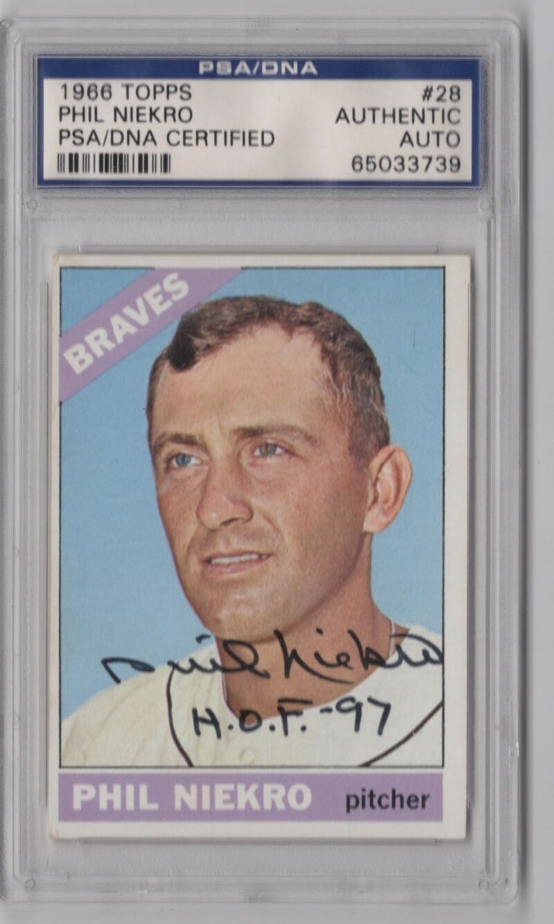 1966 TOPPS PHIL NIEKRO AUTO PSA ATLANTA BRAVES #28 HAND SIGNED AUTOGRAPH;