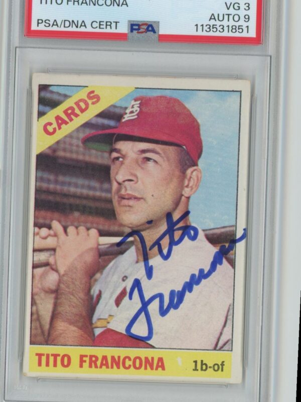 1966 TOPPS TITO FRANCONA AUTO PSA 3 ST. LOUIS CARDINALS #163