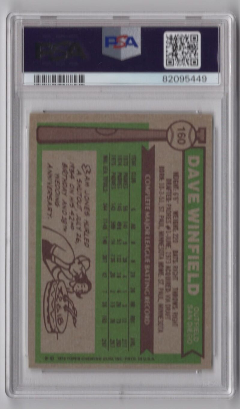 1976 TOPPS 3-15 DAVE WINFIELD AUTO PSA 9 SAN DIEGO PADRES #160 - Image 3