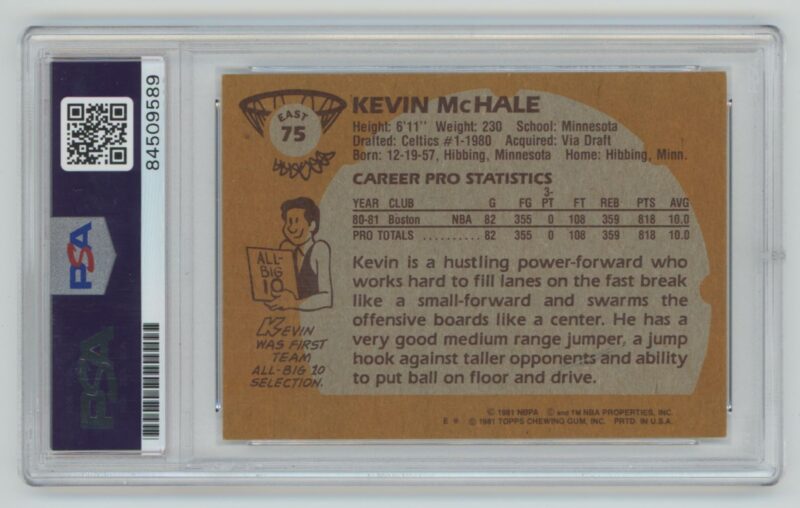 1981-82 TOPPS BOB MCADOO ROOKIE AUTO PSA 9 BOSTON CELTICS #E75 AUTHENTIC - Image 3