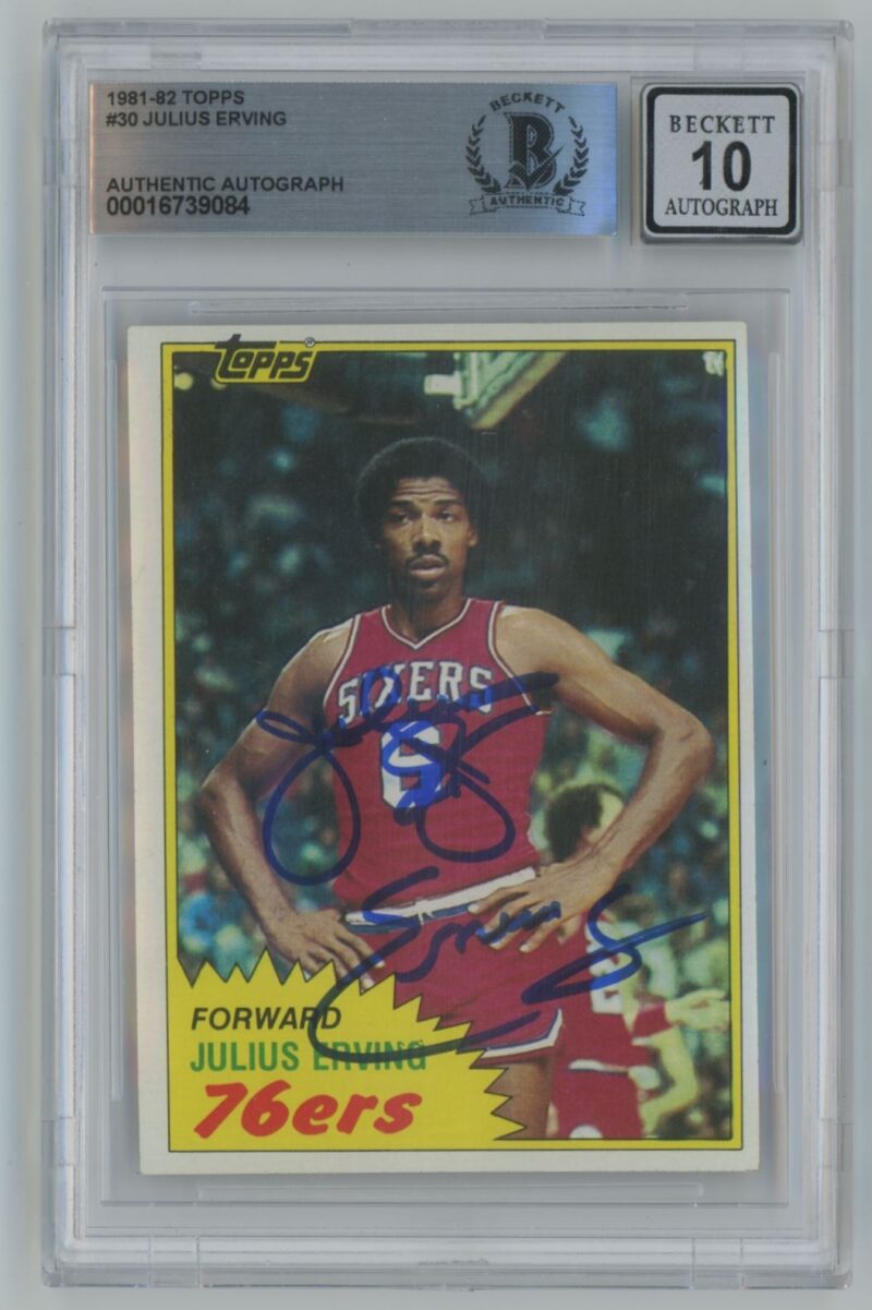 1981-82 TOPPS JULIUS ERVING AUTO BECKETT 10 PHILADELPHIA 76ERS #30 AUTHENTIC