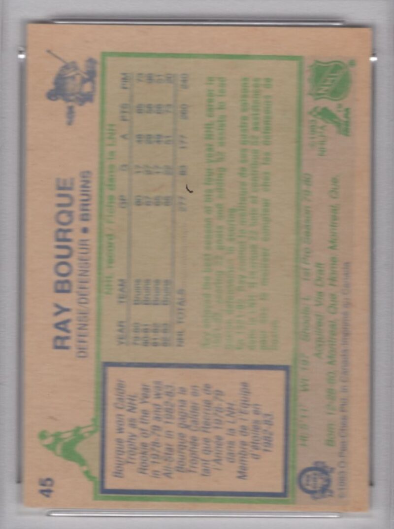 1983 84 O PEE CHEE 3 15 RAY BOURQUE PSA 9 BOSTON BRUINS 45 286685185860 2