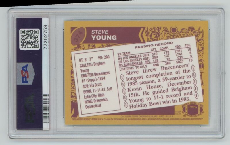 1986 ARCHIVES STEVE YOUNG ROOKIE 7262759 PSA 10 TAMPA BAY BUCCANEERS #83 POP 2 - Image 3