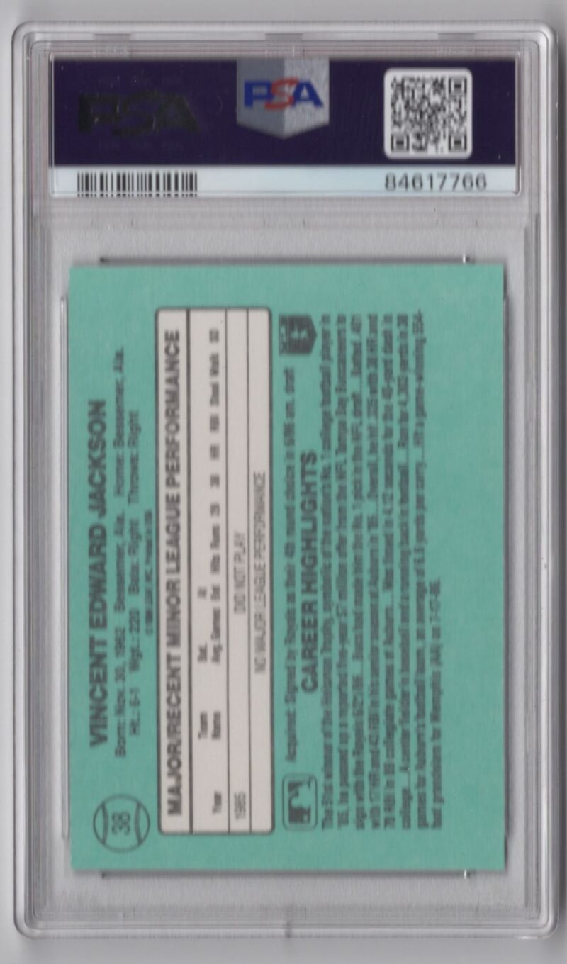 1986 DONRUSS BO JACKSON ROOKIE PSA 10 KANSAS CITY ROYALS #38 - Image 3