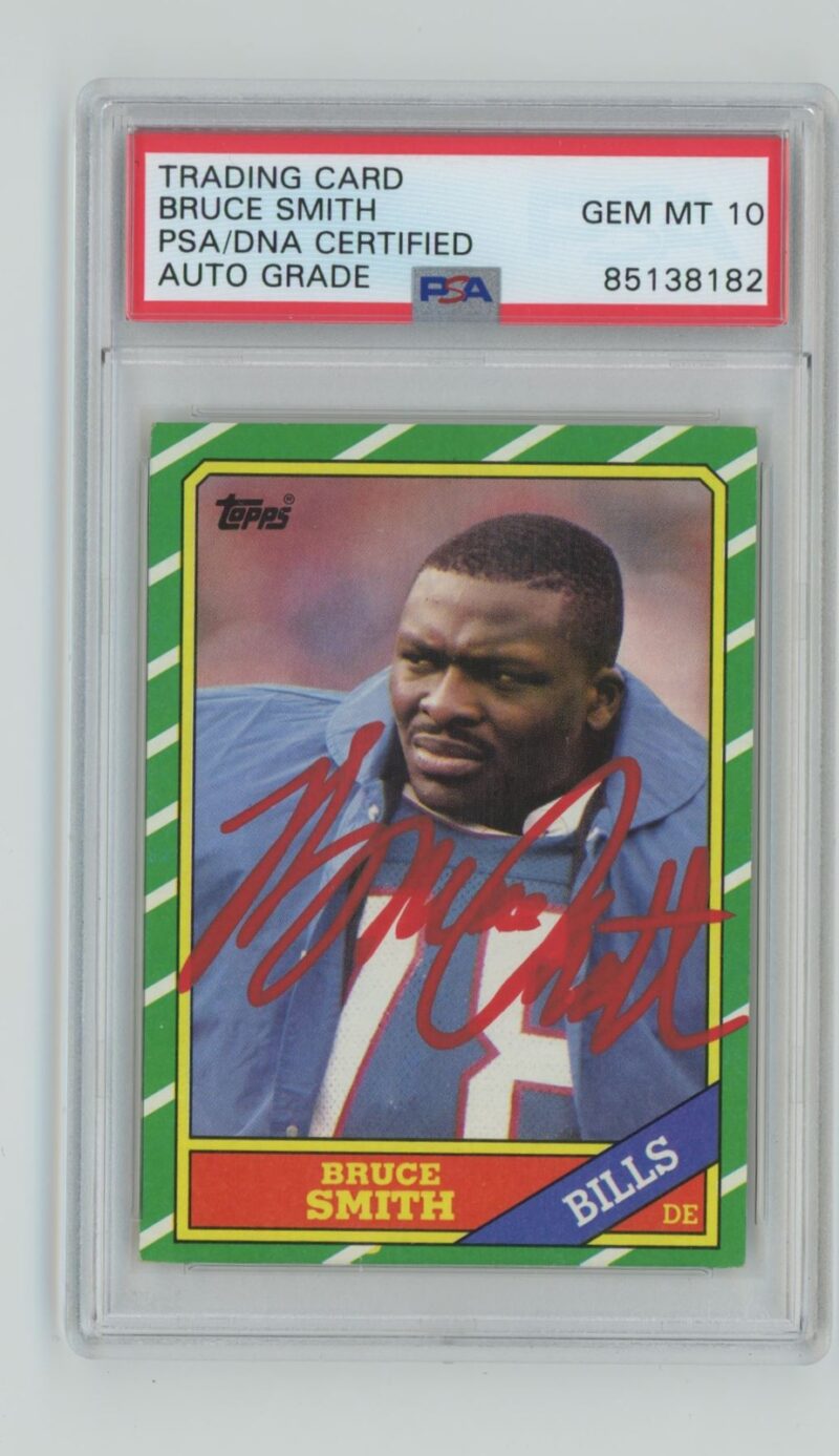 1986 TOPPS BRUCE SMITH ROOKIE AUTO AUTHENTIC AUTOGRAPH PSA 10 BUFFALO BILLS #389