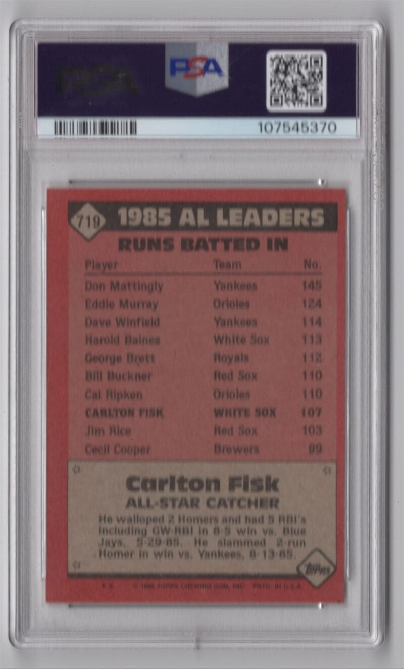 1986 TOPPS CARLTON FISK PSA 7 CHICAGO WHITE SOX #719 - Image 3