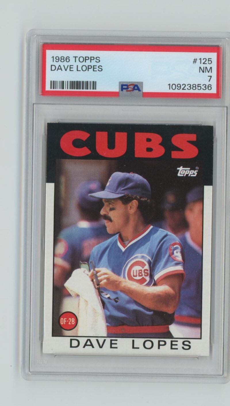 1986 TOPPS DAVE LOPES PSA 7 CHICAGO CUBS #125 POP 3, TOTAL POP 23