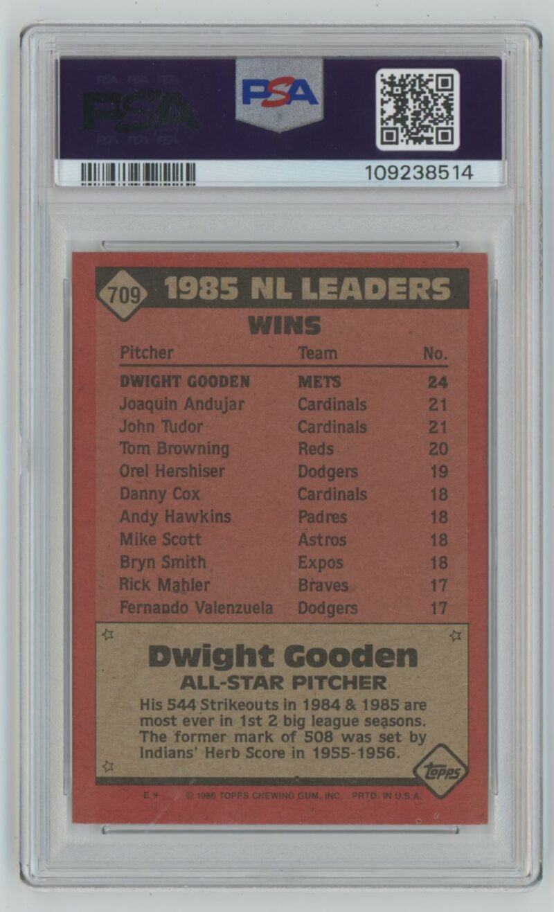 1986 TOPPS DWIGHT GOODEN PSA 6 NEW YORK METS #709 - Image 3