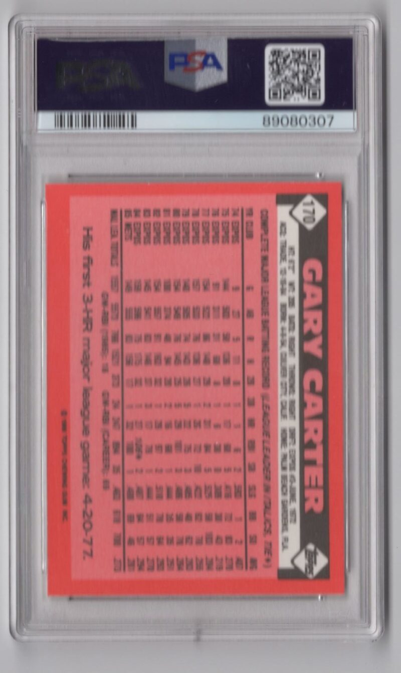1986 TOPPS GARY CARTER PSA 9 NEW YORK METS #170 TOTAL POP 83 - Image 3