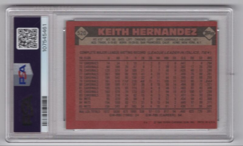 1986 TOPPS KEITH HERNANDEZ PSA 7 NEW YORK METS #520 POP - Image 3