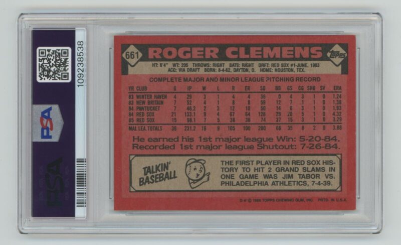 1986 TOPPS ROGER CLEMENS PSA 8 BOSTON RED SOX #661 - Image 3