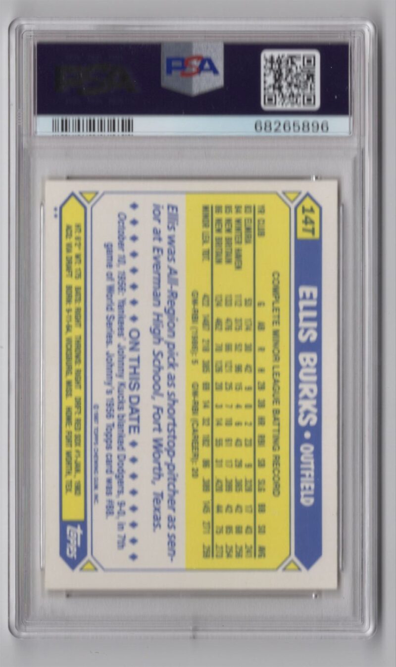 1987 TOPPS EKKIS BURKS PSA 10 BOSTON RED SOX #14T PERFECT PSA 10, TOTAL POP 60 - Image 3