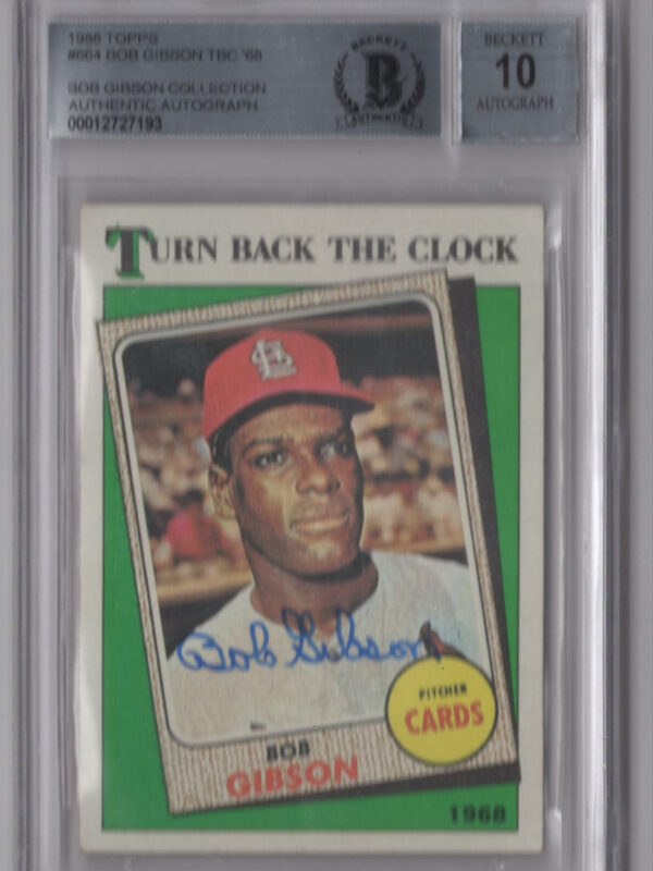 1988 TOPPS 3-15 BOB GIBSON AUTO BECKETT ST. LOUIS CARDINALS #664 AUTO 10