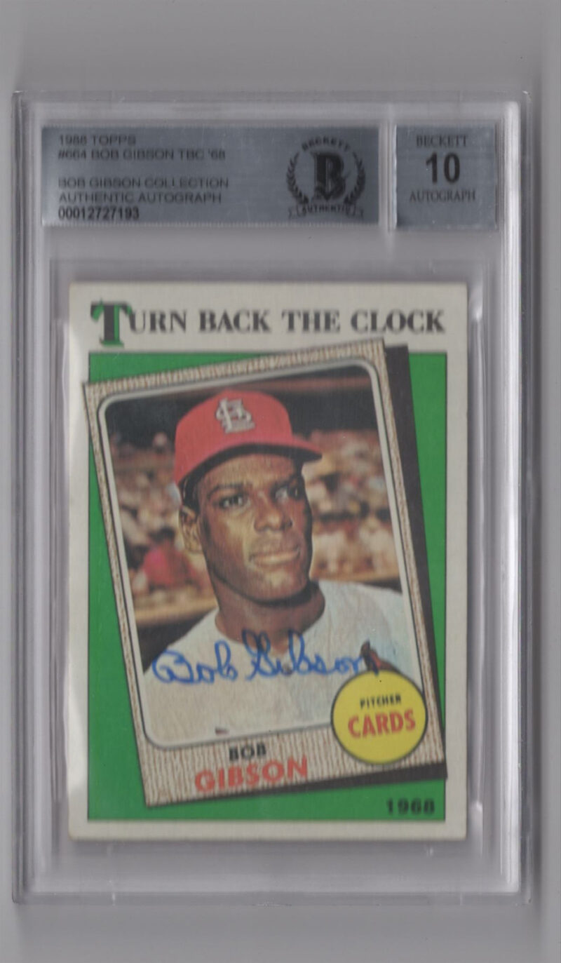 1988 TOPPS 3-15 BOB GIBSON AUTO BECKETT ST. LOUIS CARDINALS #664 AUTO 10