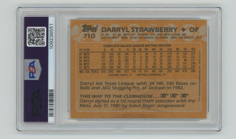 1988 TOPPS DARRYL STRAWBERRY PSA 8 NEW YORK METS #710 ST GRADE FROM ORIGINAL GUM - Image 3
