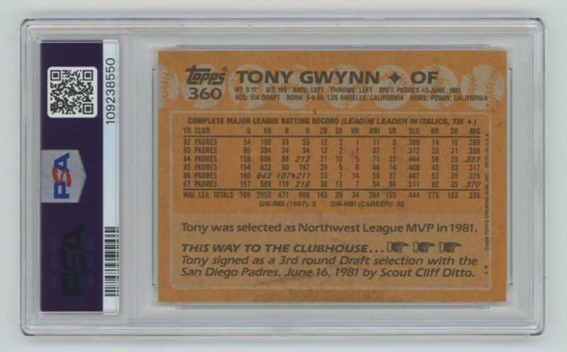 1988 TOPPS TONY GWYNN PSA 8 SAN DIEGO PADRES #360 - Image 3