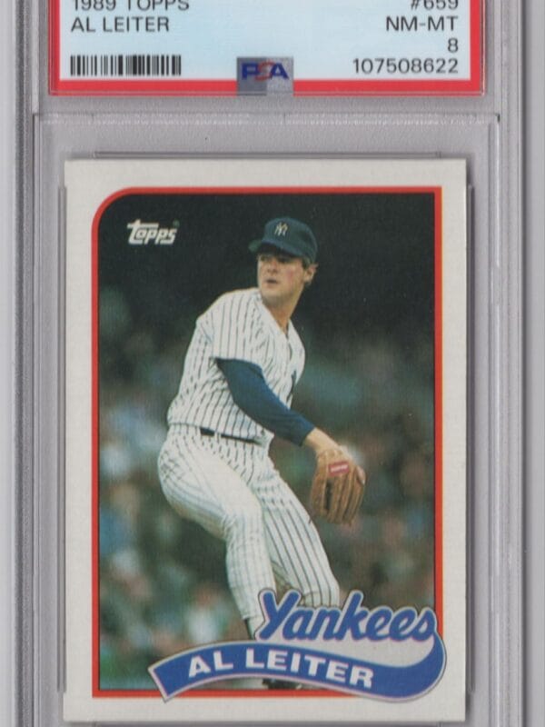 1989 TOPPS AL LEITER PSA 8 NEW YORK YANKEES #659 POP 3 ONLY 5 HIGHER