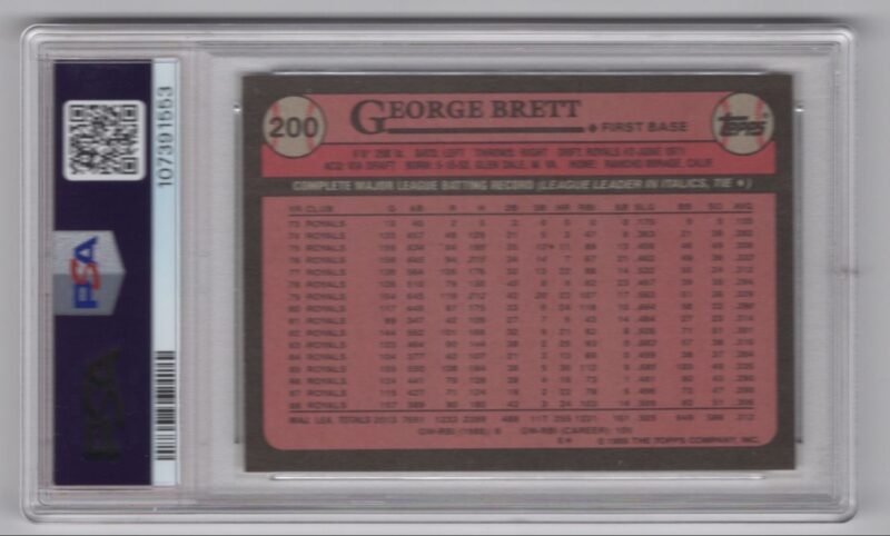 1989 TOPPS GEORGE BRETT PSA 9 KANSAS CITY ROYALS #200 - Image 3