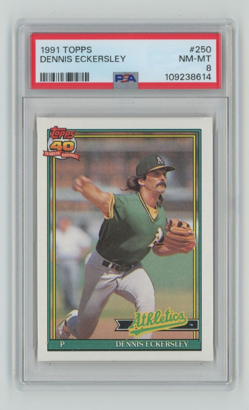 1991 TOPPS DENNIS ECKERSLEY PSA 8 OAKLAND ATHLETICS #250 POP 7, TOTAL POP 82