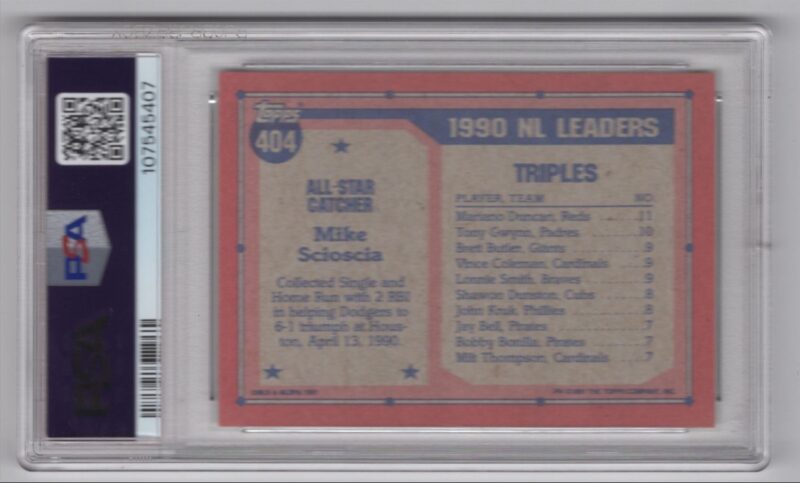 1991 TOPPS MIKE SCIOSCIA PSA 9 LOS ANGELES DODGERS #404 - Image 3