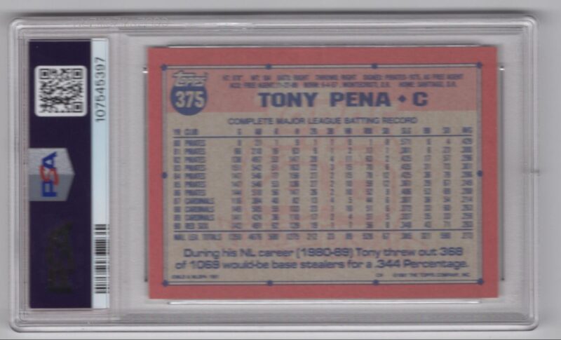1991 TOPPS TONY PENA PSA 8.5 BOSTON RED SOX #375 POP 1 ONLY 7 HIGHER - Image 3