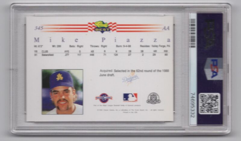 1992 CLASIC GAMES MIKE PIAZZA ROOKIE 74695332 PSA 10 SAN ANTONIO MISSIONS #345 - Image 3