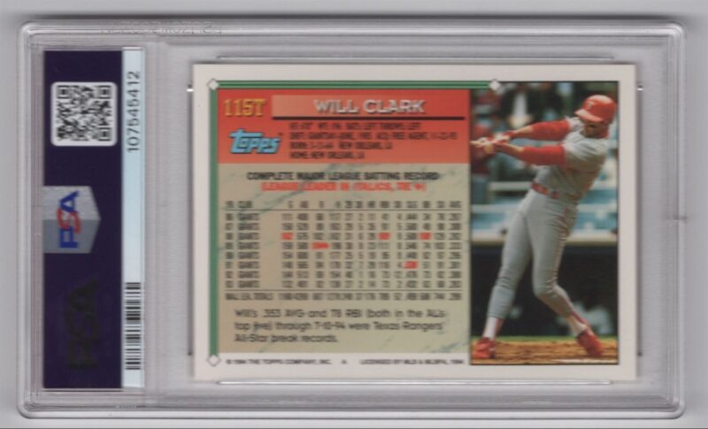 1994 TOPPS TRADED WILL CLARK PSA 5 TEXAS RANGERS #115T POP 30 - Image 3