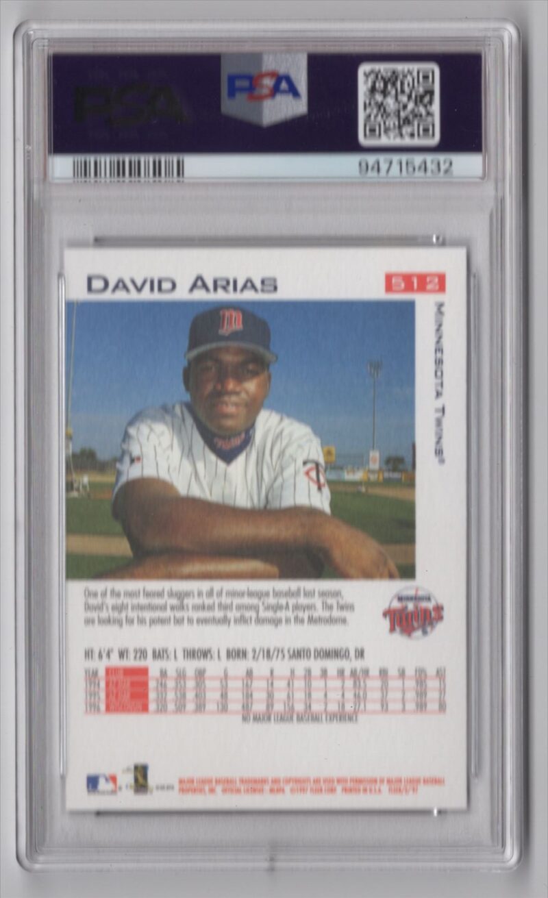 1997 FLEER DAVID ARIAS ORTIZ ROOKIE 94715432 PSA 10 MINNESOTA TWINS #512 - Image 3