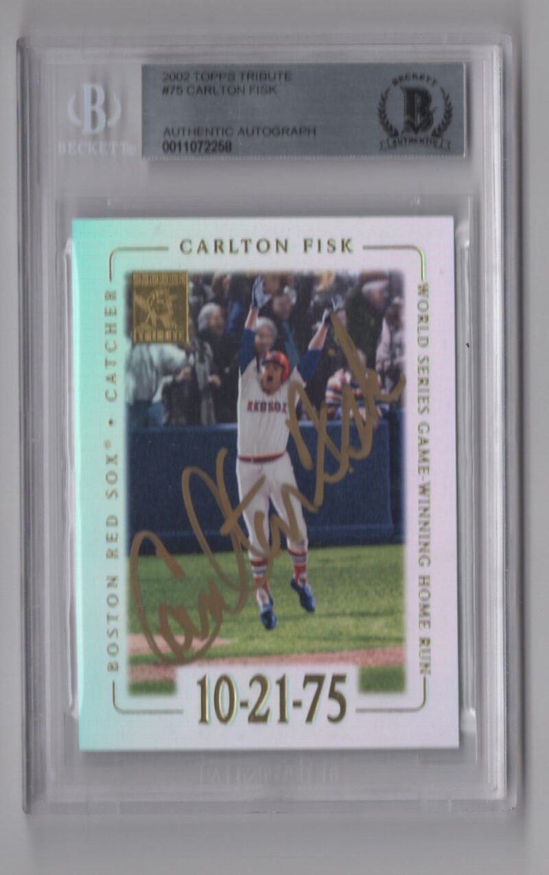 2002 TOPPS CARLTON FISK AUTO 0011072258 BECKETT BOSTON RED SOX #75 10-21-75