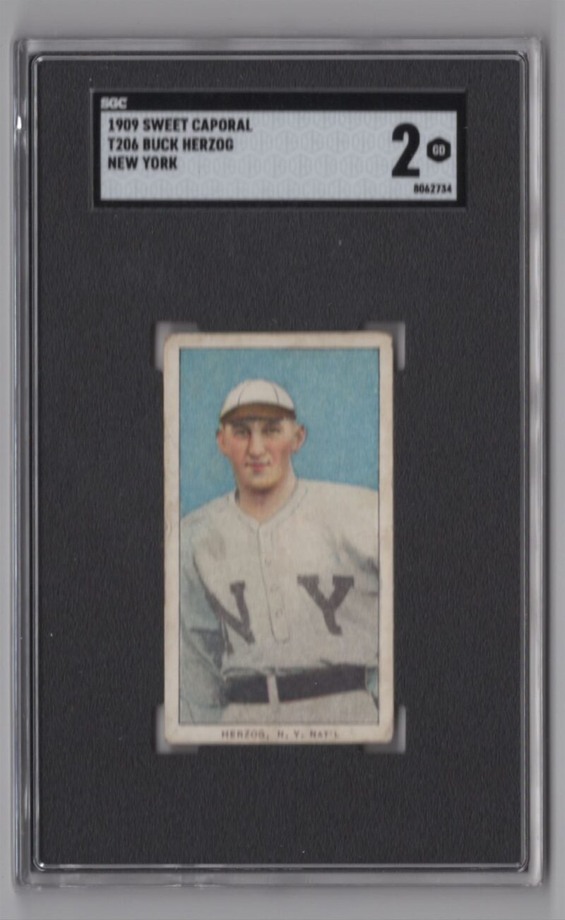 1909 BASEBALL CARD PIEDMONT T206 BUCK HERZOG SGC 2 N.Y. BAT'L