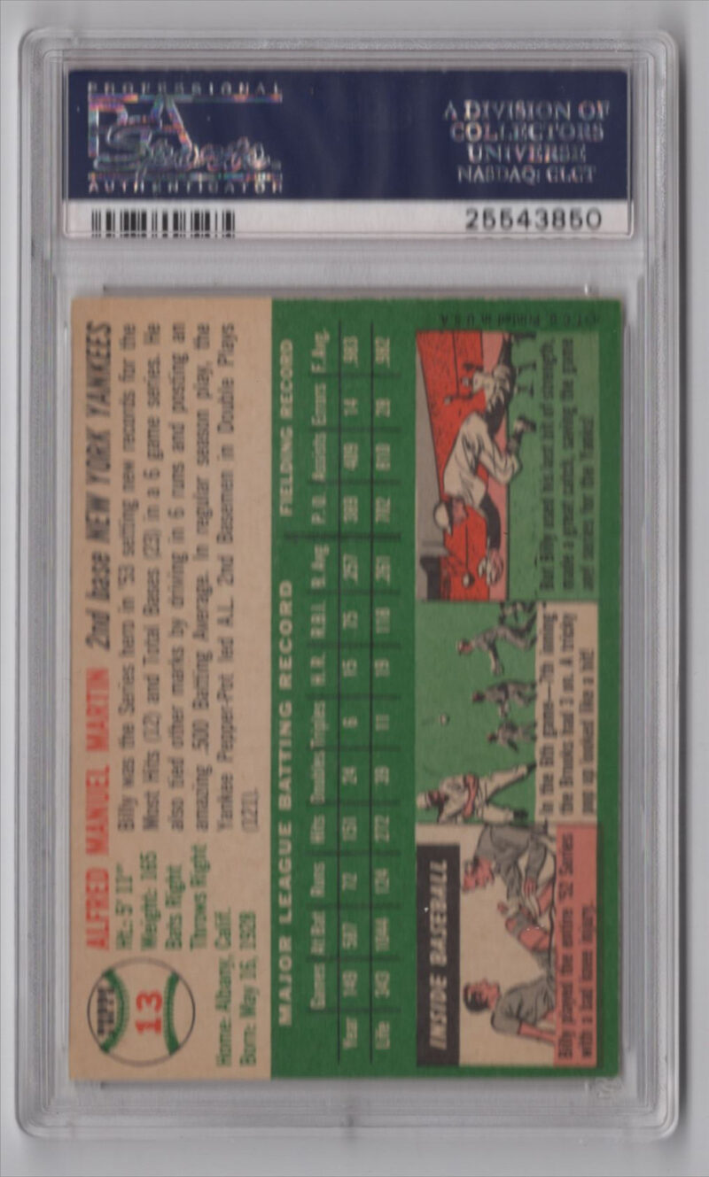 1954 TOPPS 3-15 BILLY MARTIN PSA 7 NEW YORK YANKEES #13 - Image 3