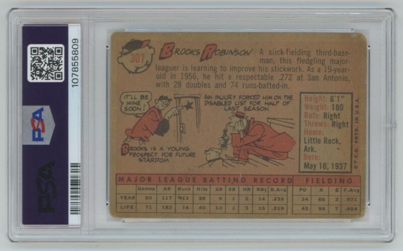 1958 TOPPS BROOKS ROBINSON PSA 1 BALTIMORE ORIOLES #307 - Image 3