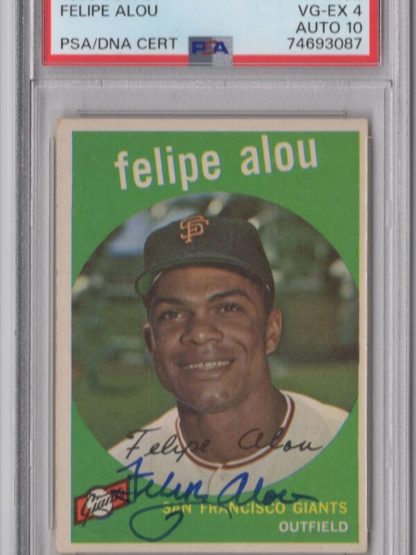1959 TOPPS 3-15 FELIPE ALOU ROOKIE AUTO PSA 4 SAN FRANCISCO GIANTS #102 AUTO 10