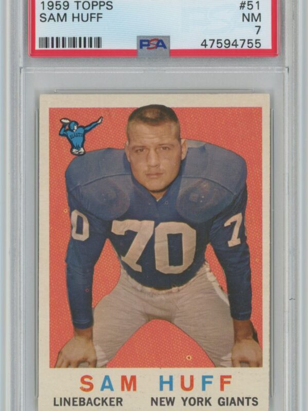1959 TOPPS SAM HUFF ROOKIE PSA 7 NEW YORK GIANTS #51 .