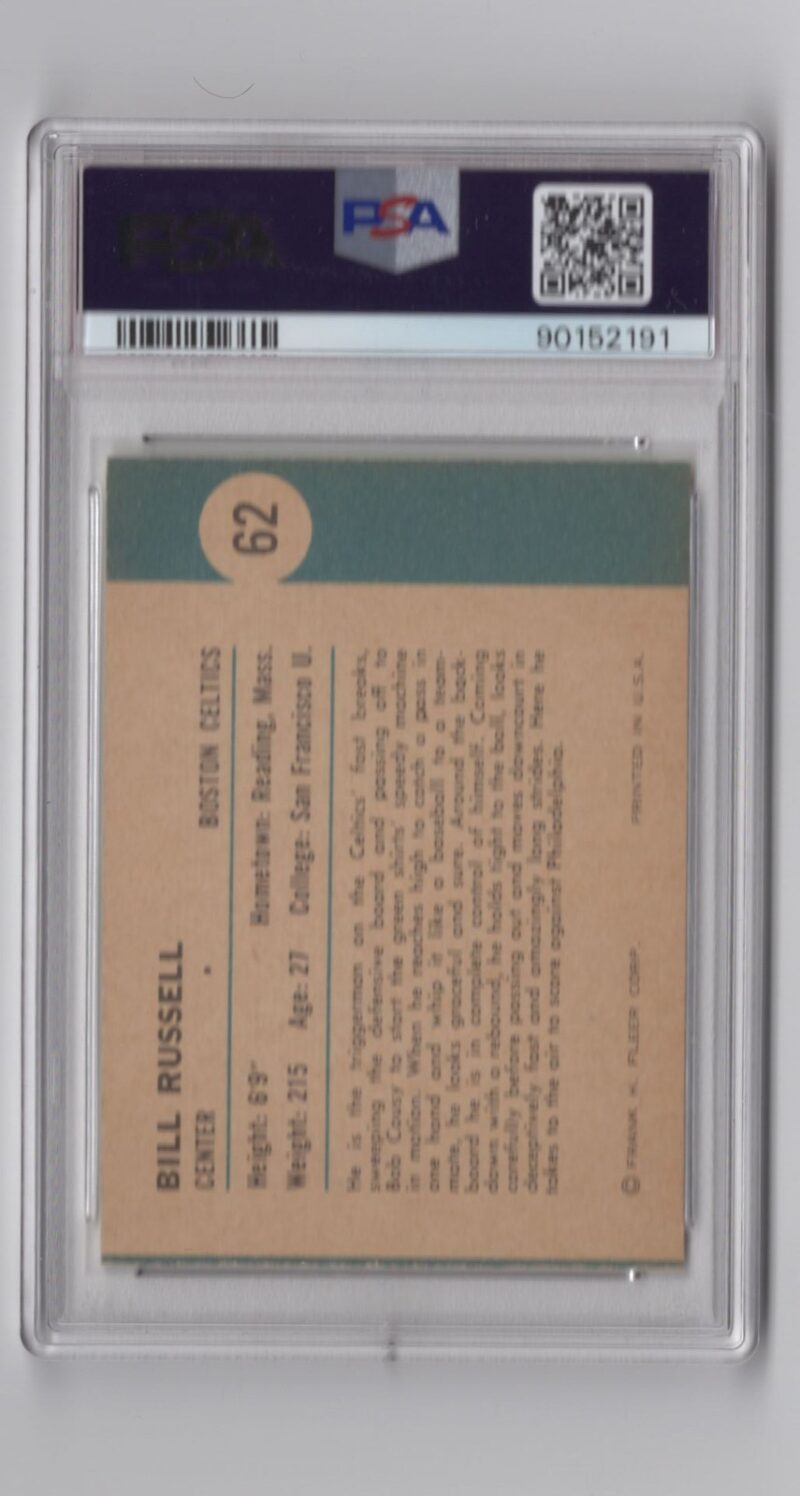 1961-62 FLEER 0 BILL RUSSELL PSA 8 BOSTON CELTICS #62 - Image 3