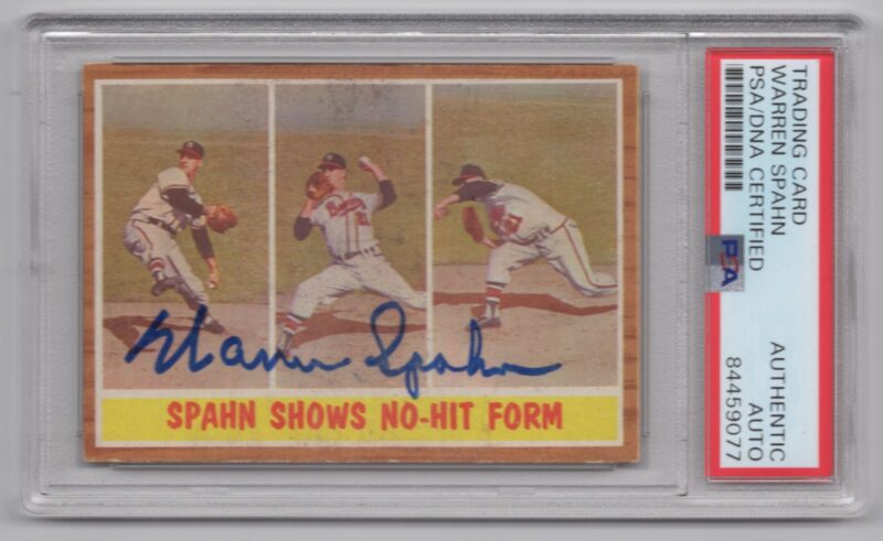 1962 TOPPS WARREN SPAHN AUTO PSA MILWAUKEE BRAVES #312 HAND SIGNED AUTOGRAPH