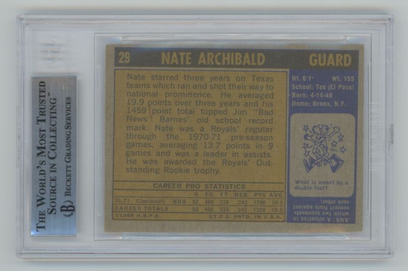 1971-72 TOPPS NATE ARCHIBALD ROOKIE AUTO BECKETT CINCINNATI ROYALS #29 AUTHENTIC - Image 3