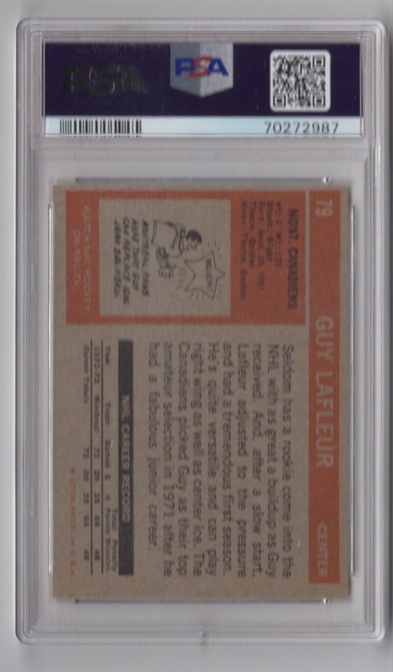 1972-73 TOPPS GUY LAFLEUR PSA 8 MONTREAL CANADIENS #79 - Image 3