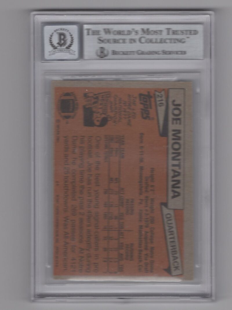 1981 3-15 JOE MONTANA ROOKIE AUTO BECKETT 10 SAN FRANCISCO 49ERS #216 DIE-CUT - Image 3