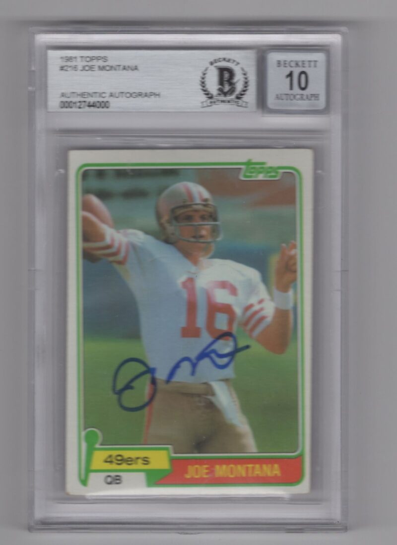 1981 3-15 JOE MONTANA ROOKIE AUTO BECKETT 10 SAN FRANCISCO 49ERS #216 DIE-CUT
