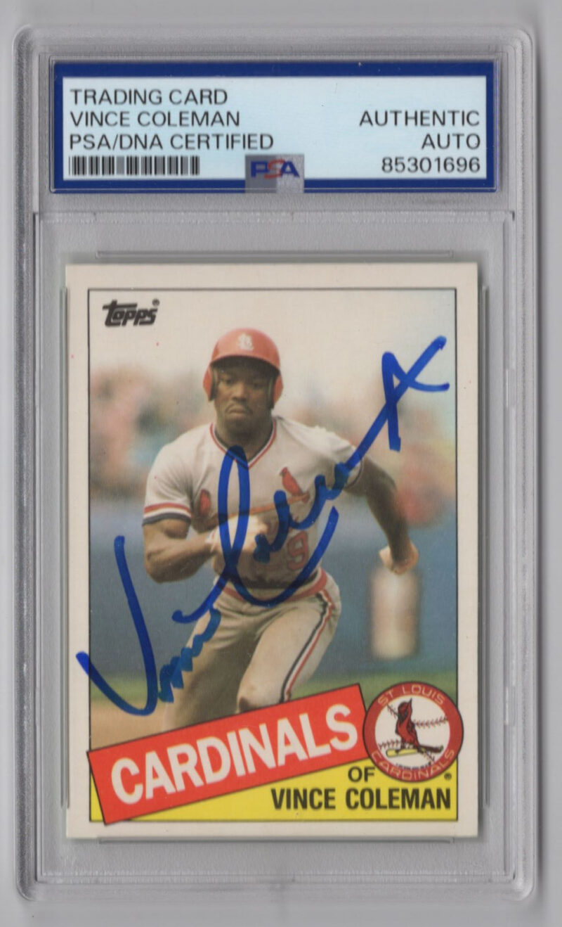 1985 3-15 VINCE COLEMAN ROOKIE AUTO PSA ST. LOUIS CARDINALS #24 AUTO. AUTH.
