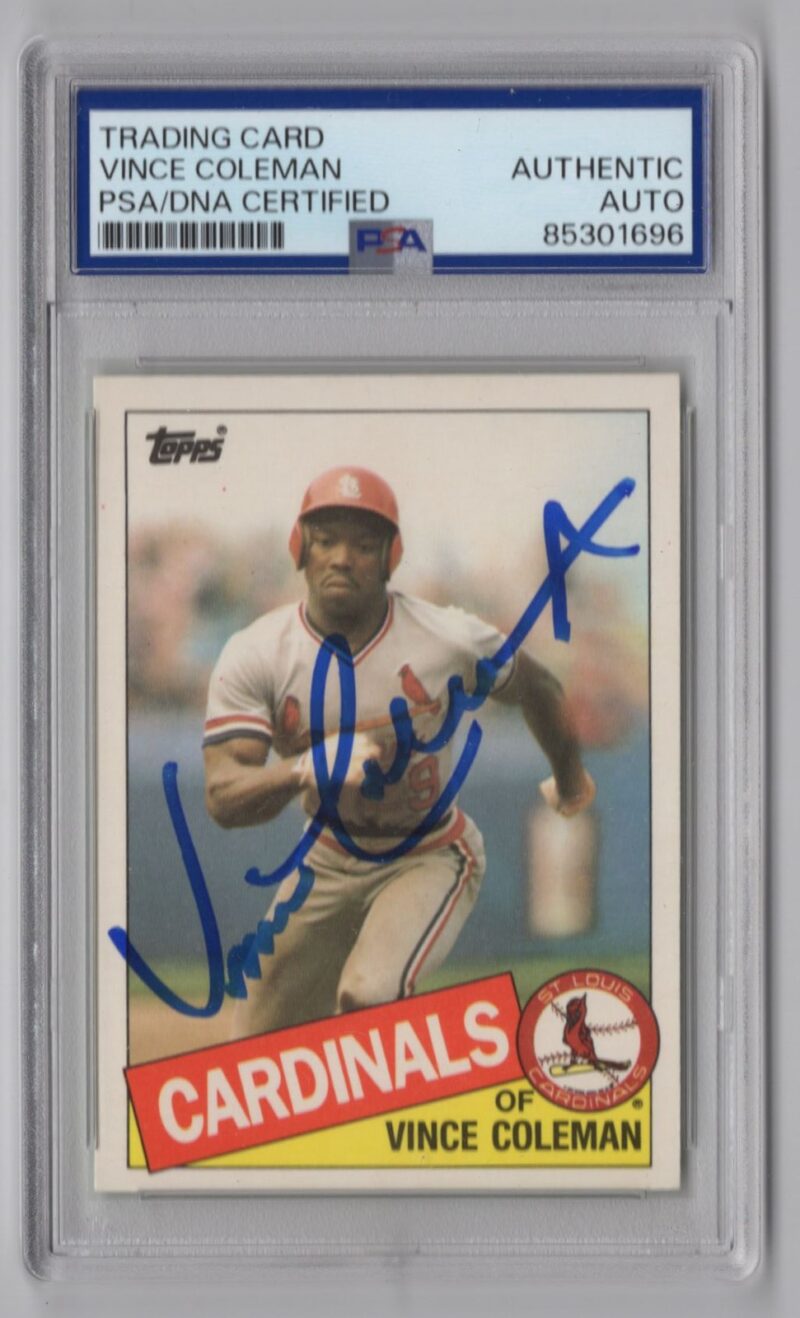 1985 TOPPS VINCE COLEMAN ROOKIE AUTO PSA ST. LOUIS CARDINALS #24 HAND SIGNED
