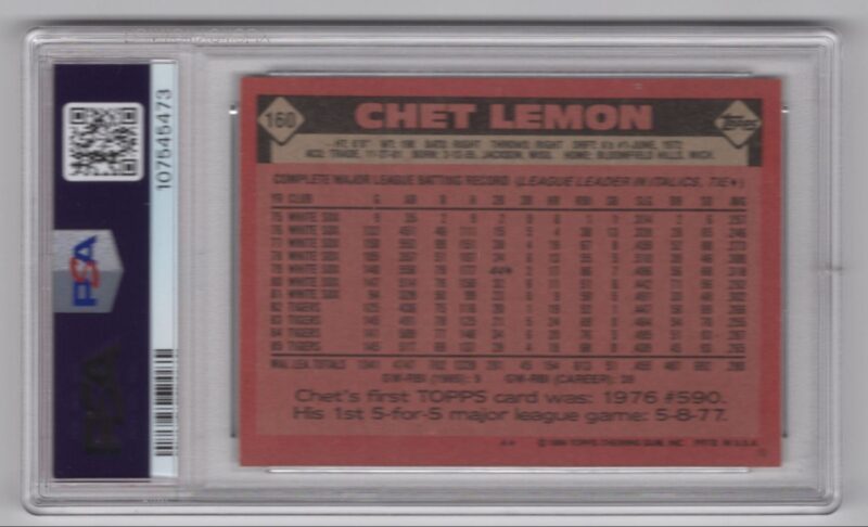 1986 TOPPS CHET LEMON PSA 6 DETROIT TIGERS #160 POP 40 - Image 3
