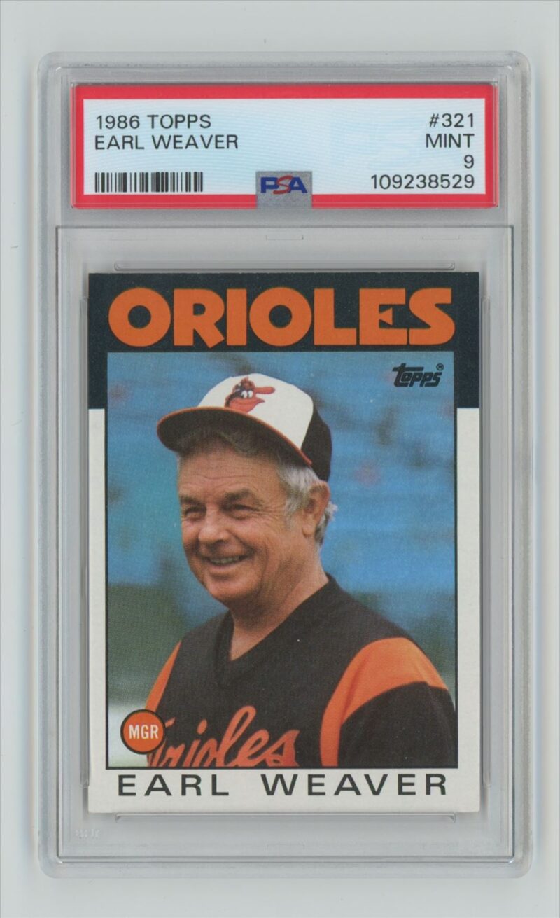 1986 TOPPS EARL WEAVER PSA 9 BALTIMORE ORIOLES #321 POP 17, TOTAL POP 50