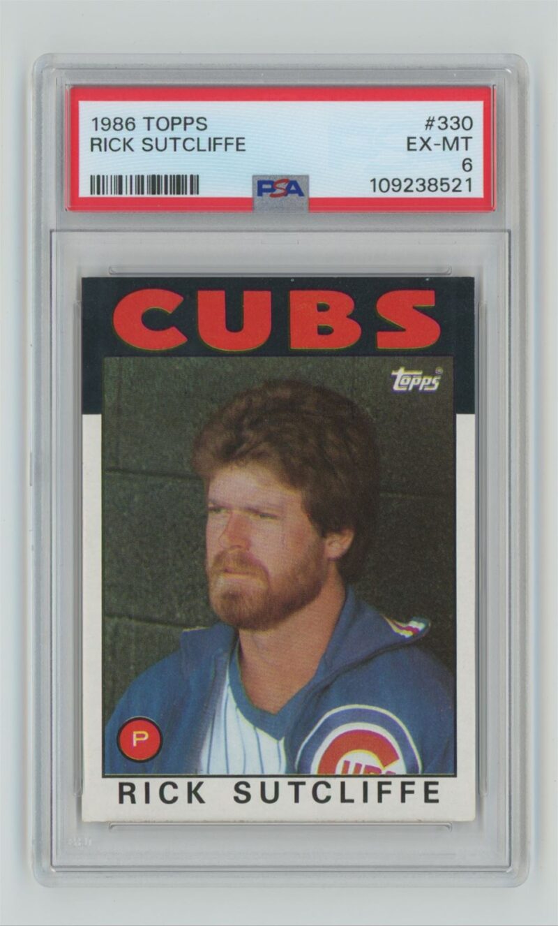 1986 TOPPS RICK SUTCLIFFE PSA 6 CHICAGO CUBS #330 POP 1, TOTAL POP 33