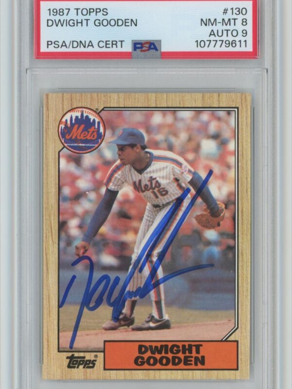 1987 TOPPS DWIGHT GOODEN AUTO PSA 8 NEW YORK METS #130 AUTHENTIC AUTOGRAPH