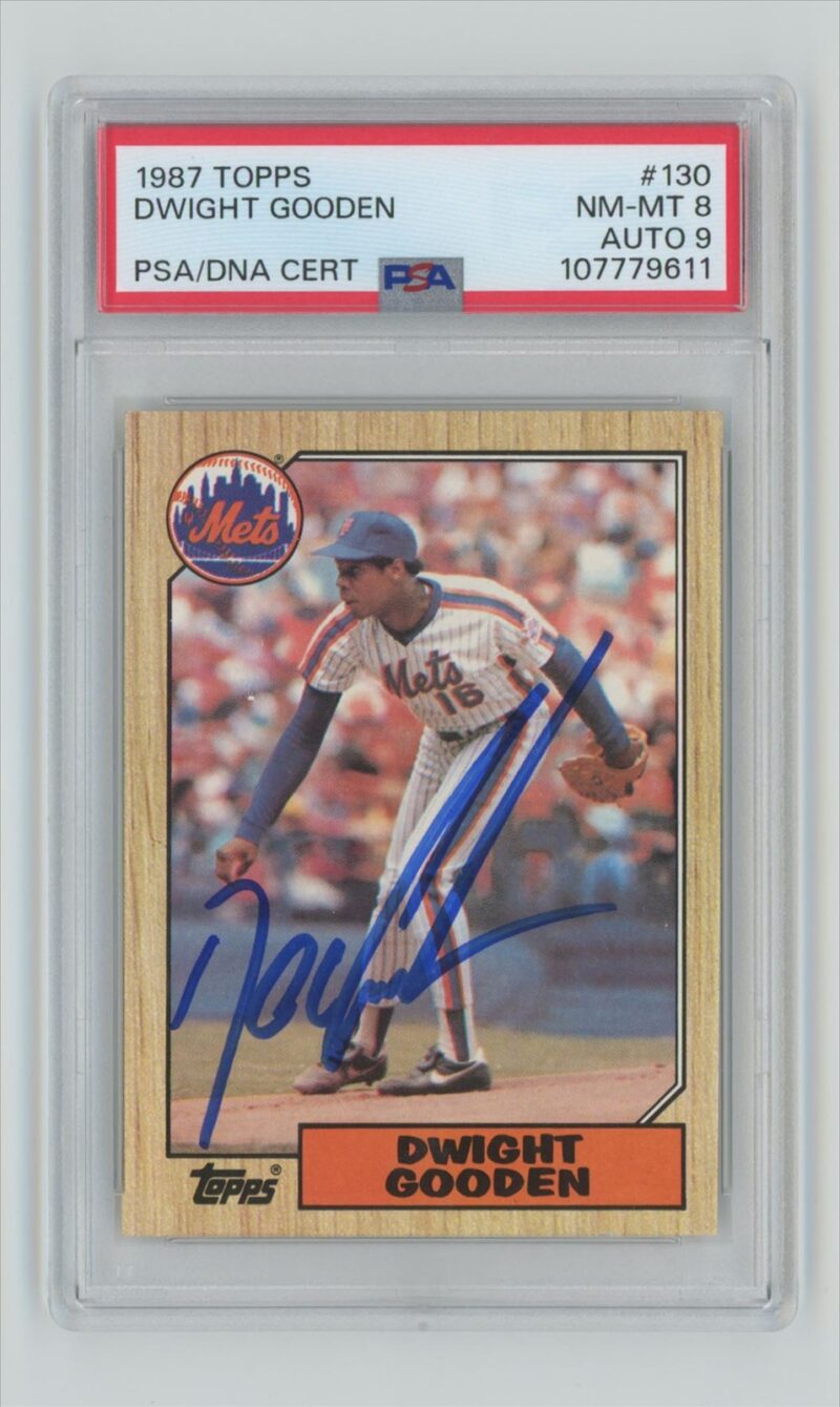 1987 TOPPS DWIGHT GOODEN AUTO PSA 8 NEW YORK METS #130 AUTHENTIC AUTOGRAPH